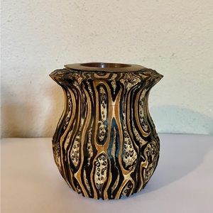 Vintage Carved Wood Art Vase